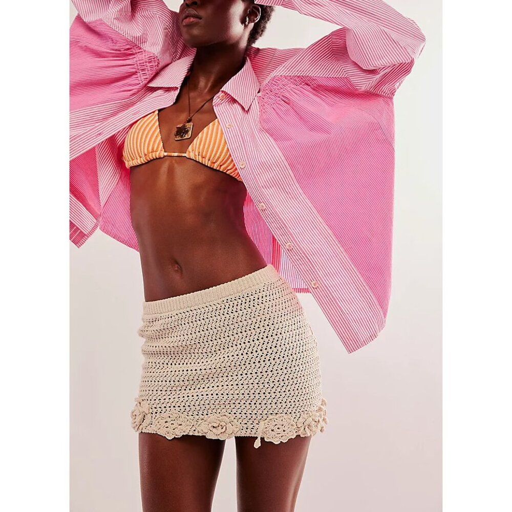 FREE PEOPLE Flora Crochet Mini Skirt / Natural - Picture 2 of 10